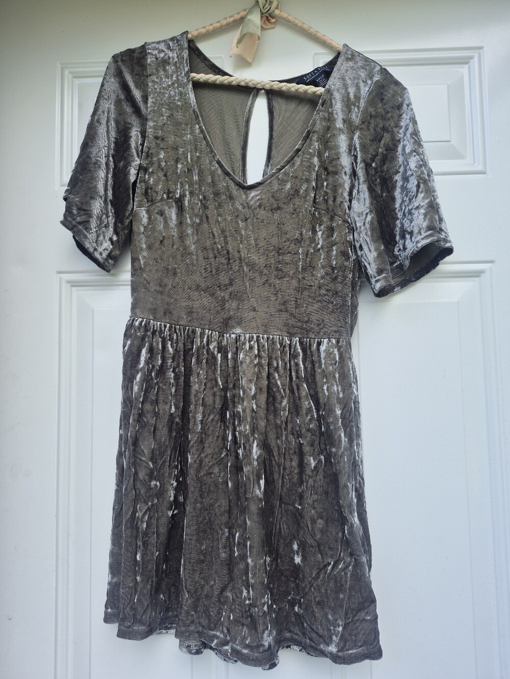 Greyish-Green Crushed Velvet Velour Romper Jumpsuit Playsuit Shorts One Piece
